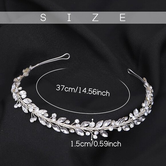 Crystal Rhinestone Bridal Headband Silver Wedding Hairband for Women Girls